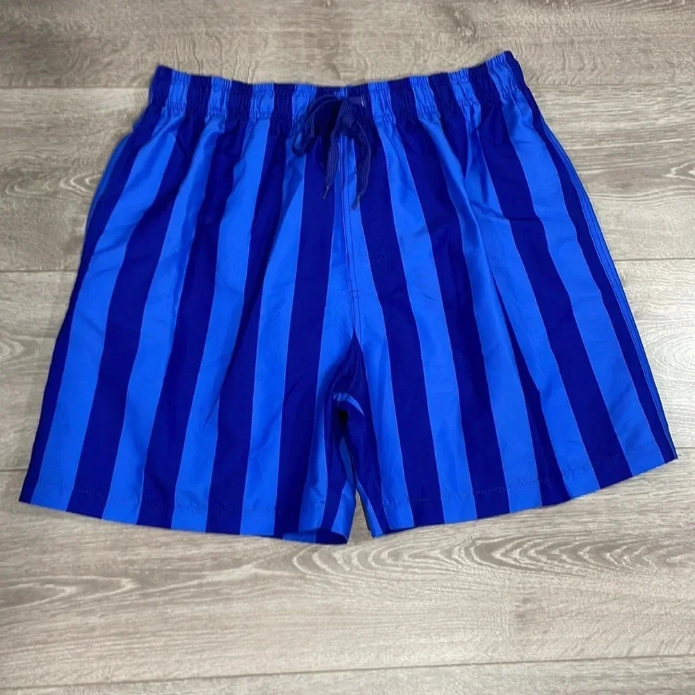 NWOT Cromer Resortwear Swim Trunks  Elastic Waist Blue Striped L (36/38)